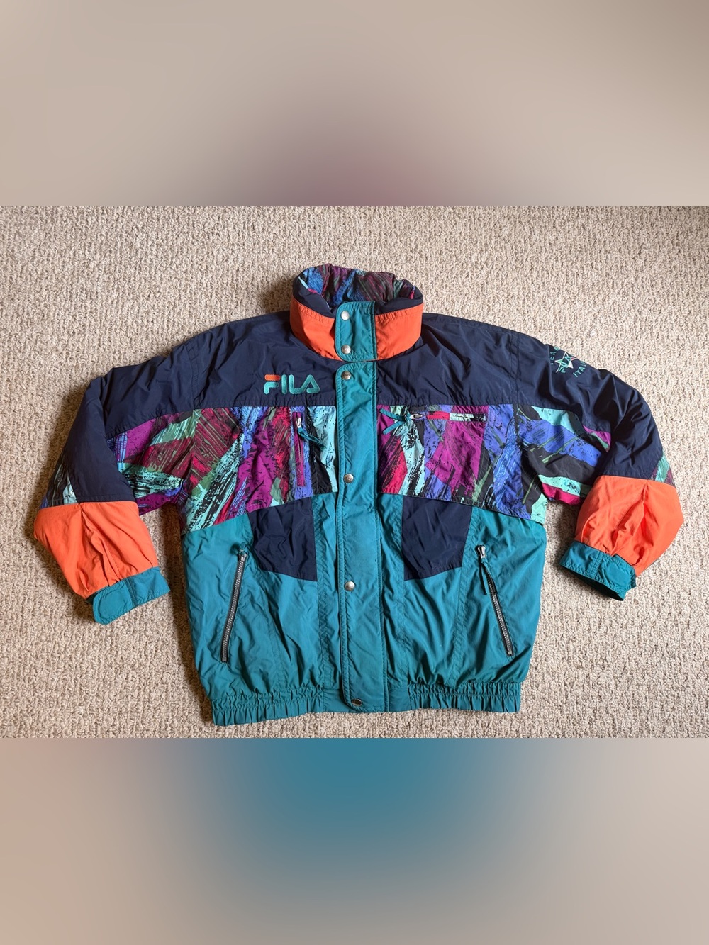 Vintage Fila Ski Team Italia Jacket Mens 42 Large 90s Retro Colorblock Puffer